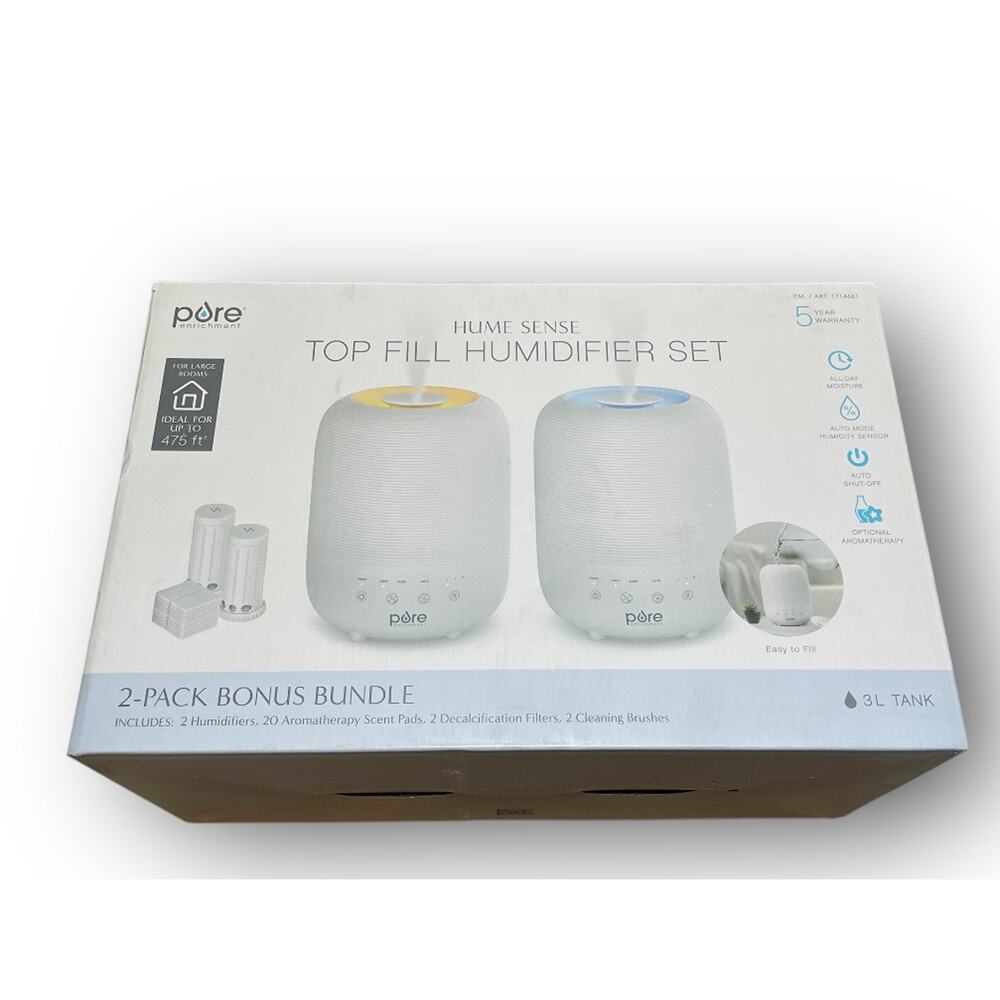 Pure Hume Sense Top Fill Humidifier 2 Pack Bonus Bundle 3 L Tank 2 Filters